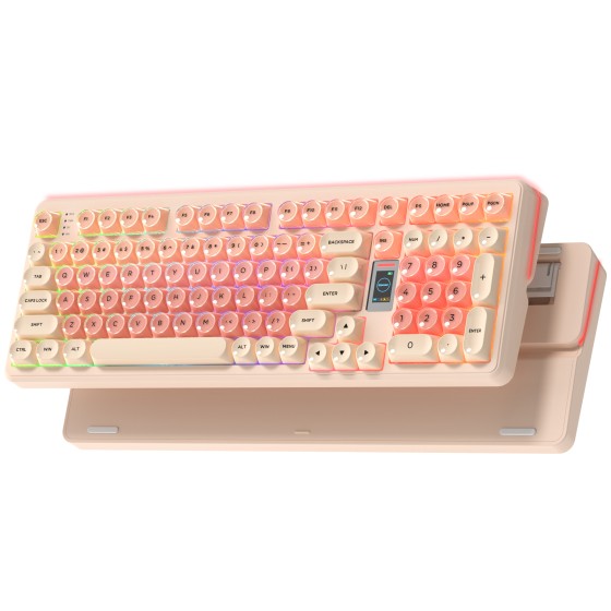 COSTOM Wireless Mechanical Keyboard, 98% Hot Swappable Custom Keyboard Gaming Keyboard,3 Mode with Multimedia Screen,RGB Backlit,Crystal Jelly keycaps for Win/Mac,Pink